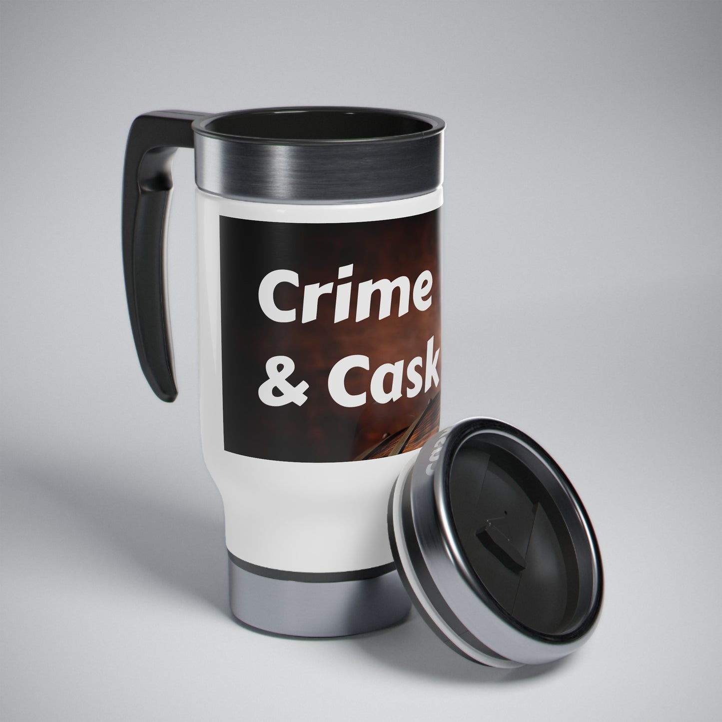 Crime and Cask Stainless Steel Travel Mug with Handle, 14oz