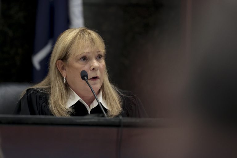 State Judge Debra McCaslin oversees a judicial hearing on Monday, June 29, 2026, at the Marc H. Westbrook Judicial Center in Lexington, South Carolina. Alex Murdaugh will be retried in the June 7, 2021, shooting deaths of his wife and son, after his original conviction was overturned due to jury tampering.